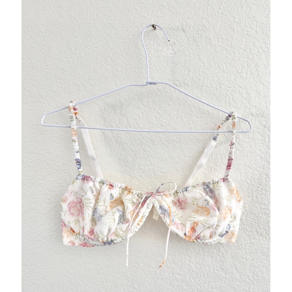 For Love & Lemons Floral Bra Top XL Cream Underwire Ruched Straps